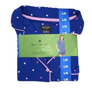Kate Spade 2 Piece Polka Dot Pajama Set with Pink Accents Sz Large